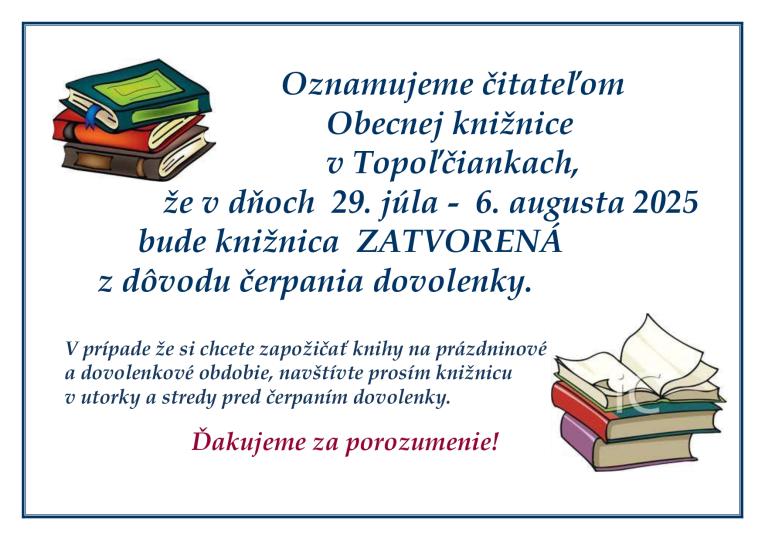 Oznamujeme čitateľom