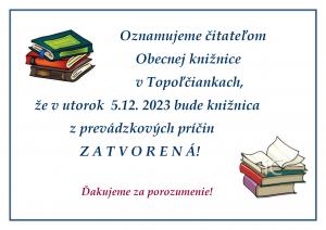 Oznamujeme čitateľom