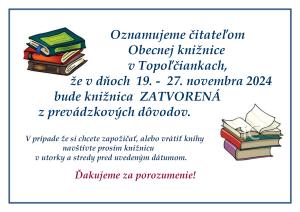 Oznamujeme čitateľom