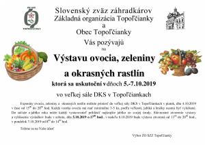 Plagát, Výstava ovocia, zeleniny a okrasných rastlín 2019
